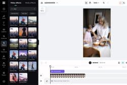 A screenshot of a video editing software interface, displaying a blurred effect being applied to a video clip where two people decorate a cake.