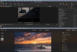 A screenshot of the capture one photo editing software interface, displaying a beach sunset image being edited.
