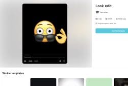 Video template featuring a yellow emoji with large eyes, magnifying glass, and a detective hat on a black background.