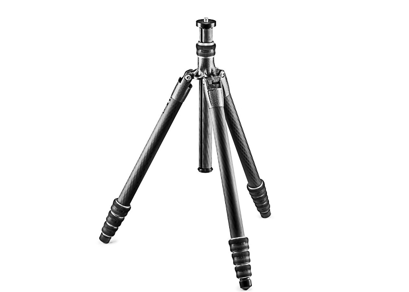 A black tripod with three adjustable legs in a partially extended position.