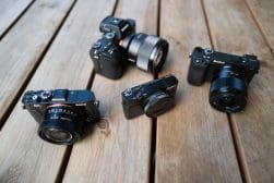 sony cameras on wooden floor