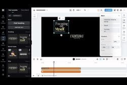 Screen capture of a digital content creation interface showing the editing of a graphic with the text "focusing on myself" in a modern, artistic font.