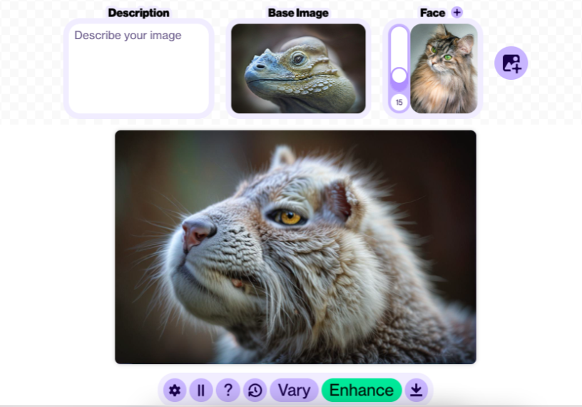 A digitally altered creature with reptile and feline features, combining an iguana's head and a cat's face. A digitally altered creature with reptile and feline features, combining an iguana's head and a cat's face.