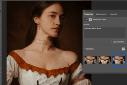 A photo of a woman in a dress in adobe photoshop.